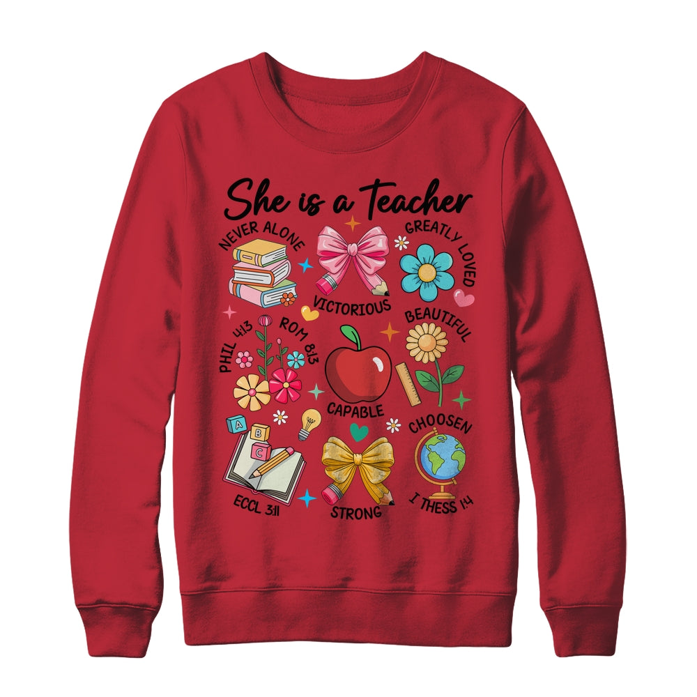 She Is Teacher Mom Christian Bible Verses Floral Mothers Day Shirt & Sweatshirt | teecentury