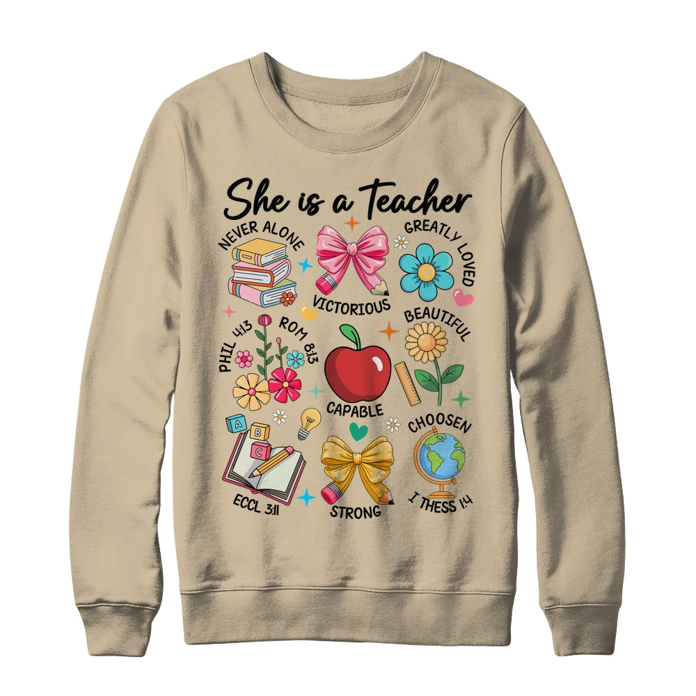 She Is Teacher Mom Christian Bible Verses Floral Mothers Day Shirt & Sweatshirt | teecentury