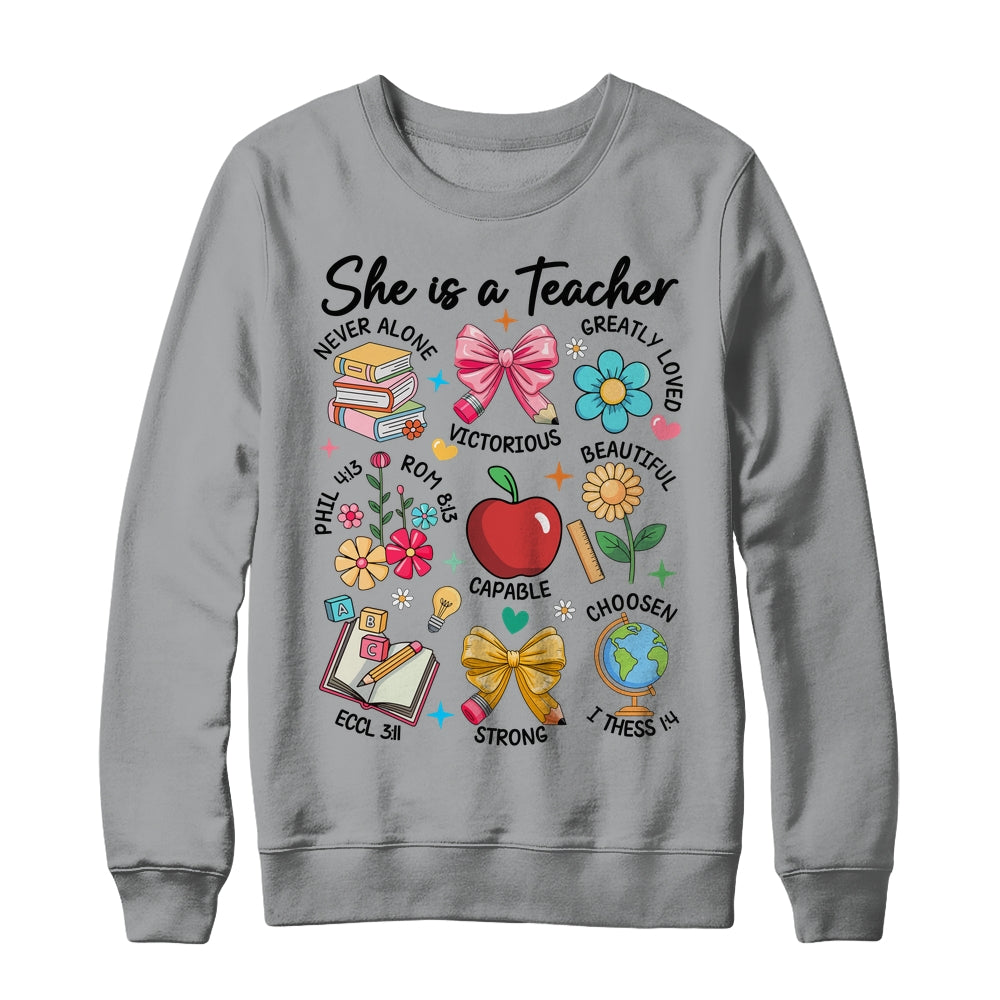 She Is Teacher Mom Christian Bible Verses Floral Mothers Day Shirt & Sweatshirt | teecentury