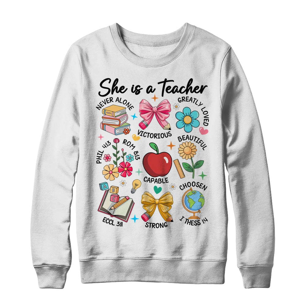 She Is Teacher Mom Christian Bible Verses Floral Mothers Day Shirt & Sweatshirt | teecentury