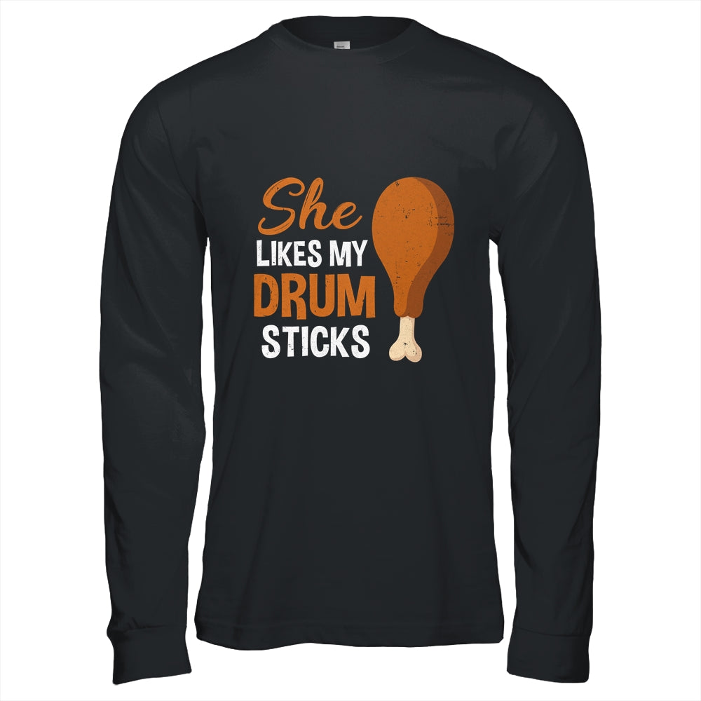 She Likes My Drum Stick Funny Couple Matching Thanksgiving Shirt & Hoodie | teecentury