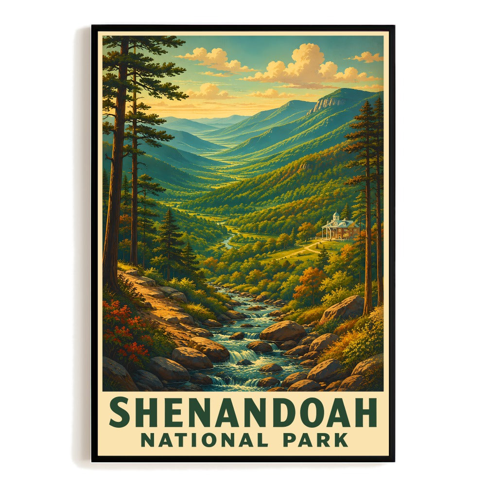 Shenandoah National Park Travel Poster Vintage Mountain Souvenir Wall Art Scenic Valley Forest Autumn River Print Ideal For Home Living Room Office Decor Unframed | teecentury