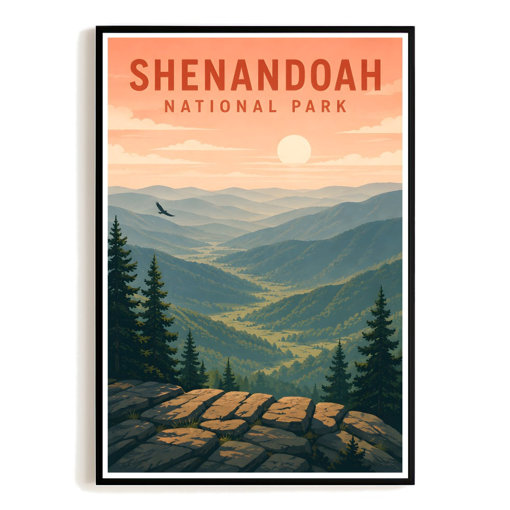 Shenandoah National Park Vintage Travel Poster Blue Ridge Mountain Sunset Wall Art Print Valley Forest Picture Home Decor Gift For Hikers Outdoor Lovers Unframed | teecentury