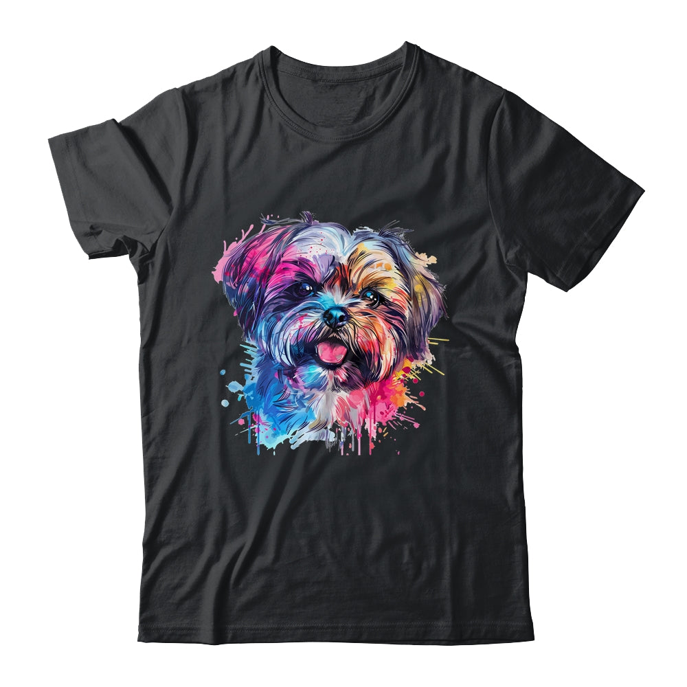 Shih Tzu Mom Lover Puppy Dog Watercolor Tie Dye Painting Shirt & Tank Top | teecentury