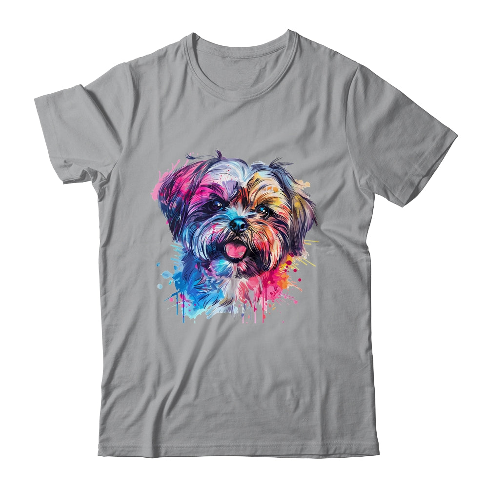 Shih Tzu Mom Lover Puppy Dog Watercolor Tie Dye Painting Shirt & Tank Top | teecentury