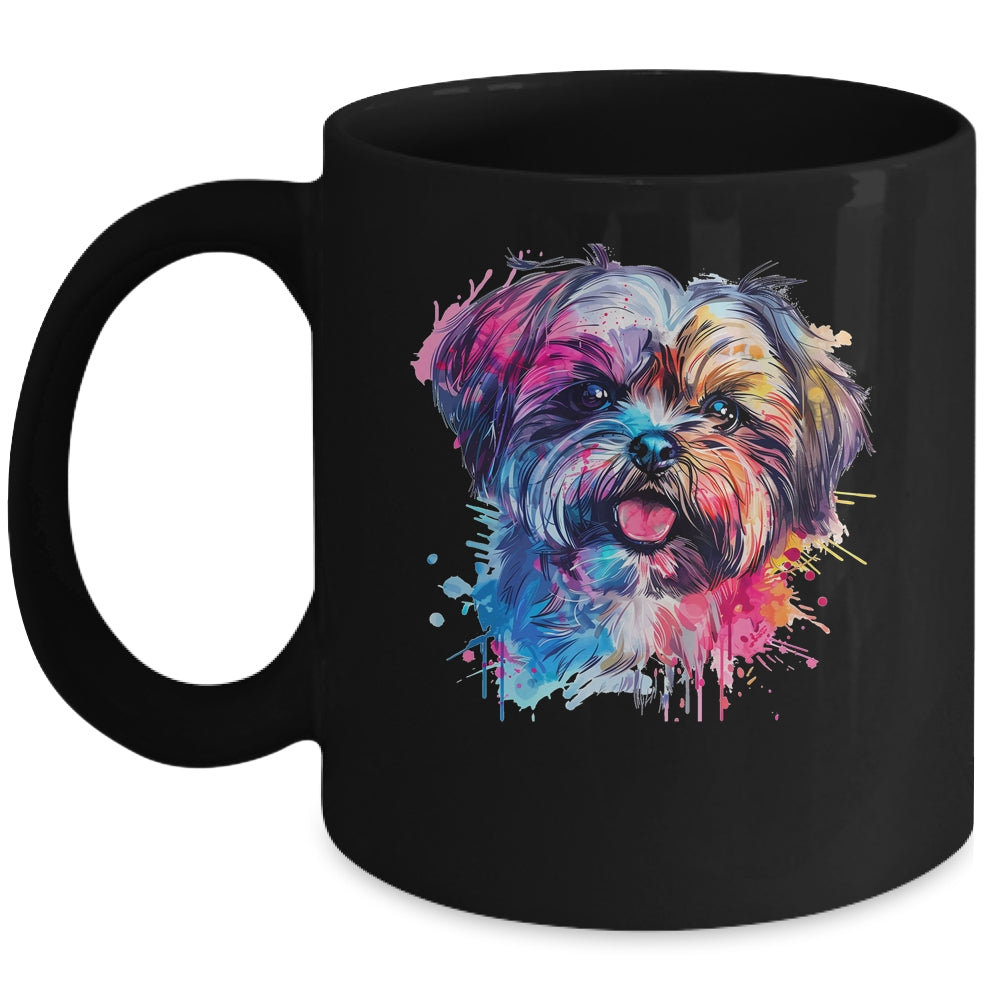 Shih Tzu Mom Lover Puppy Dog Watercolor Tie Dye Painting Mug | teecentury