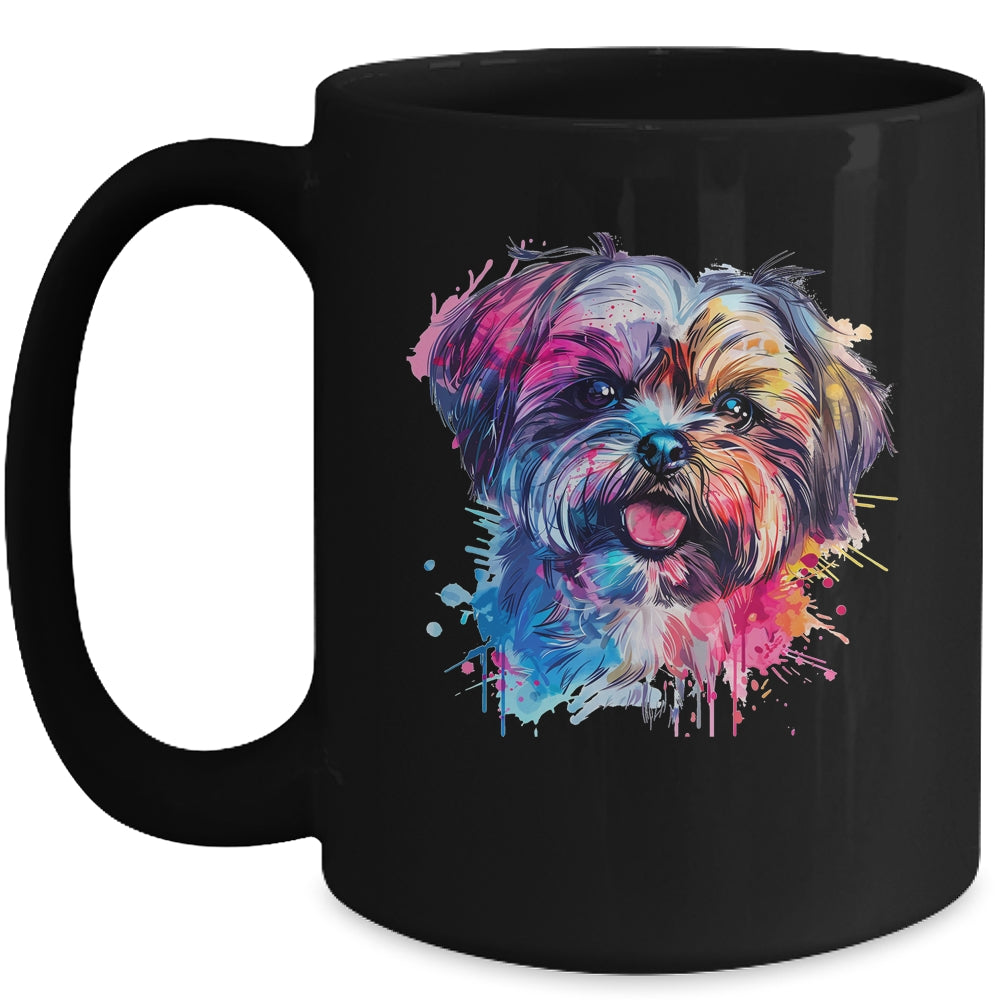 Shih Tzu Mom Lover Puppy Dog Watercolor Tie Dye Painting Mug | teecentury