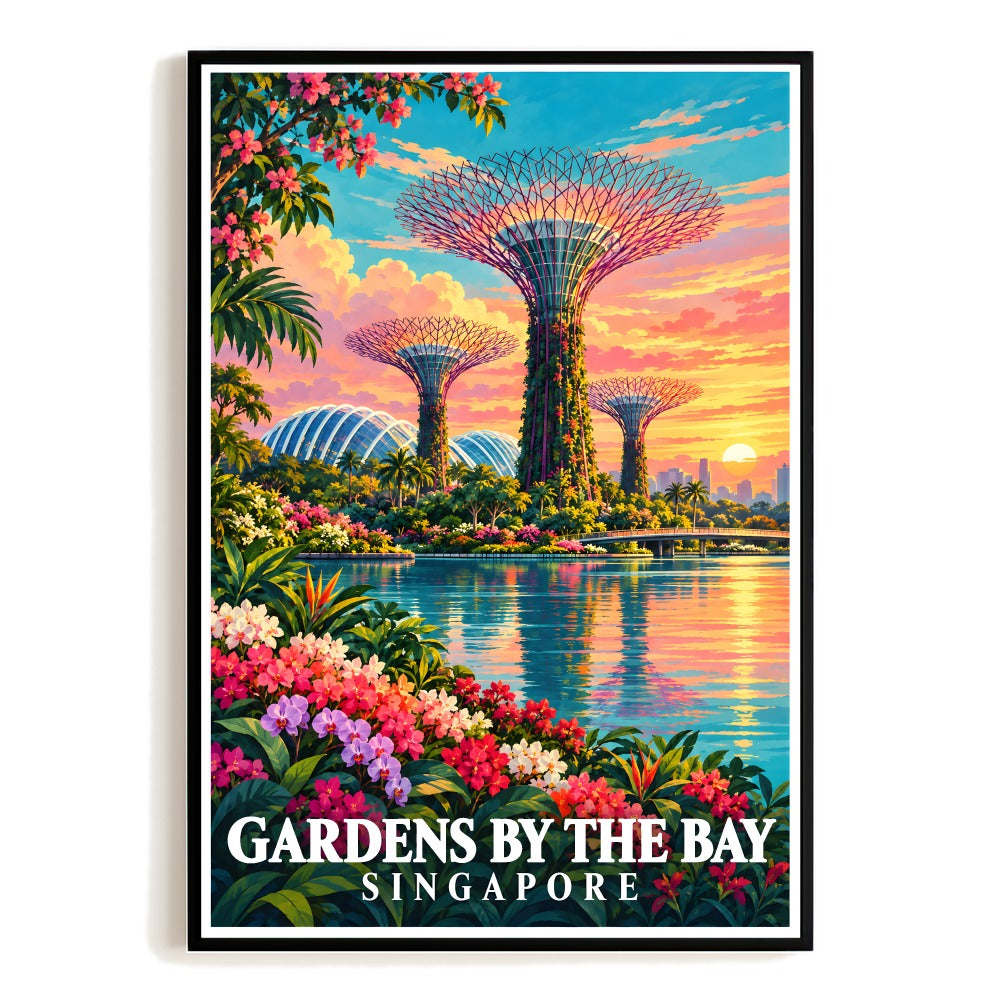 Singapore Gardens By The Bay Supertree Travel Poster Vintage Tropical City Wall Art Print Futuristic Architecture Decor For Home Living Room Office Bedroom Gift Unframed | teecentury