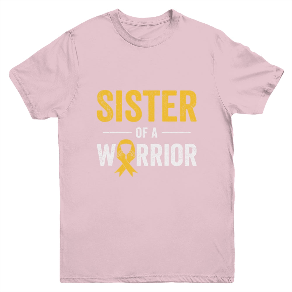 Sister Of A Warrior Childhood Cancer Awareness Family Ribbon Youth Shirt | teecentury