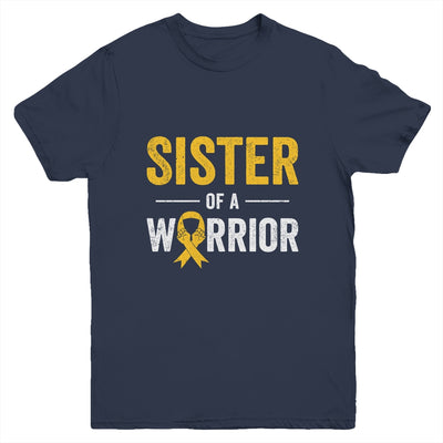 Sister Of A Warrior Childhood Cancer Awareness Family Ribbon Youth Shirt | teecentury