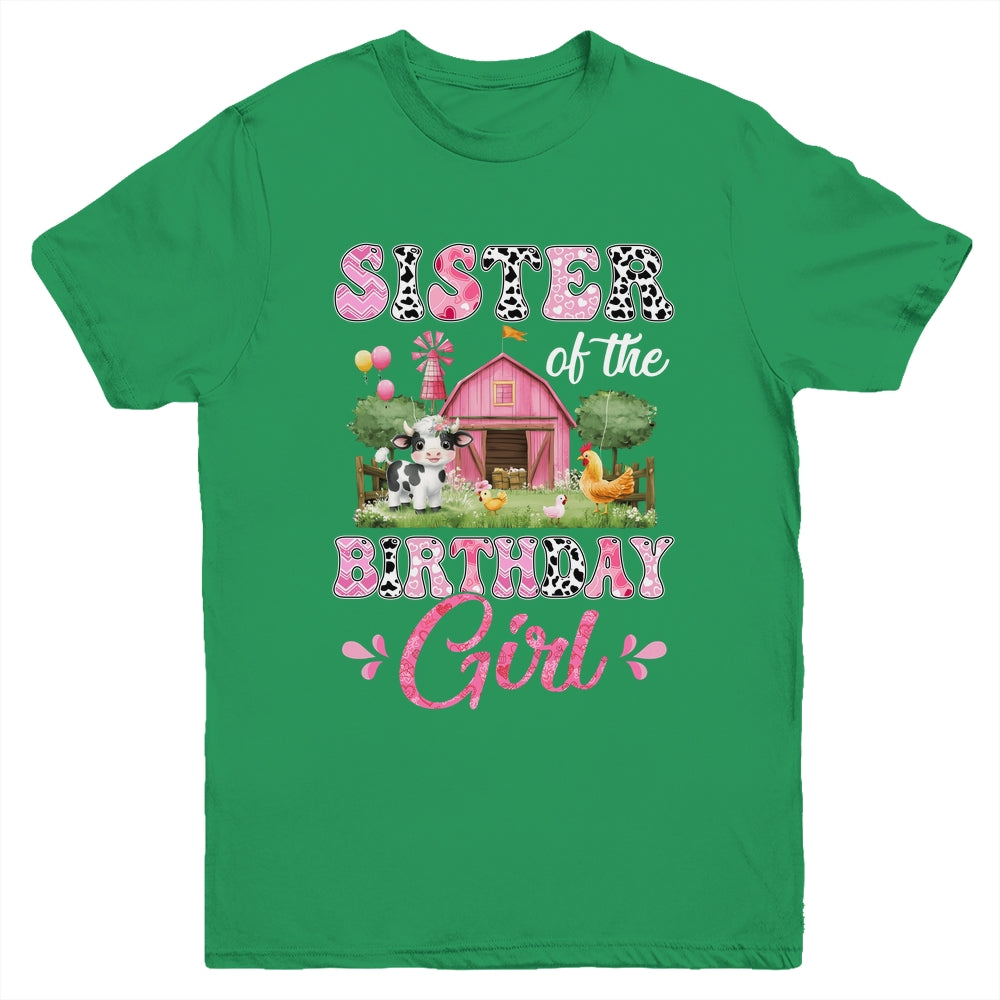 Sister Of The Birthday Girl 1st Birthday Cow Farm Family Youth Shirt | teecentury