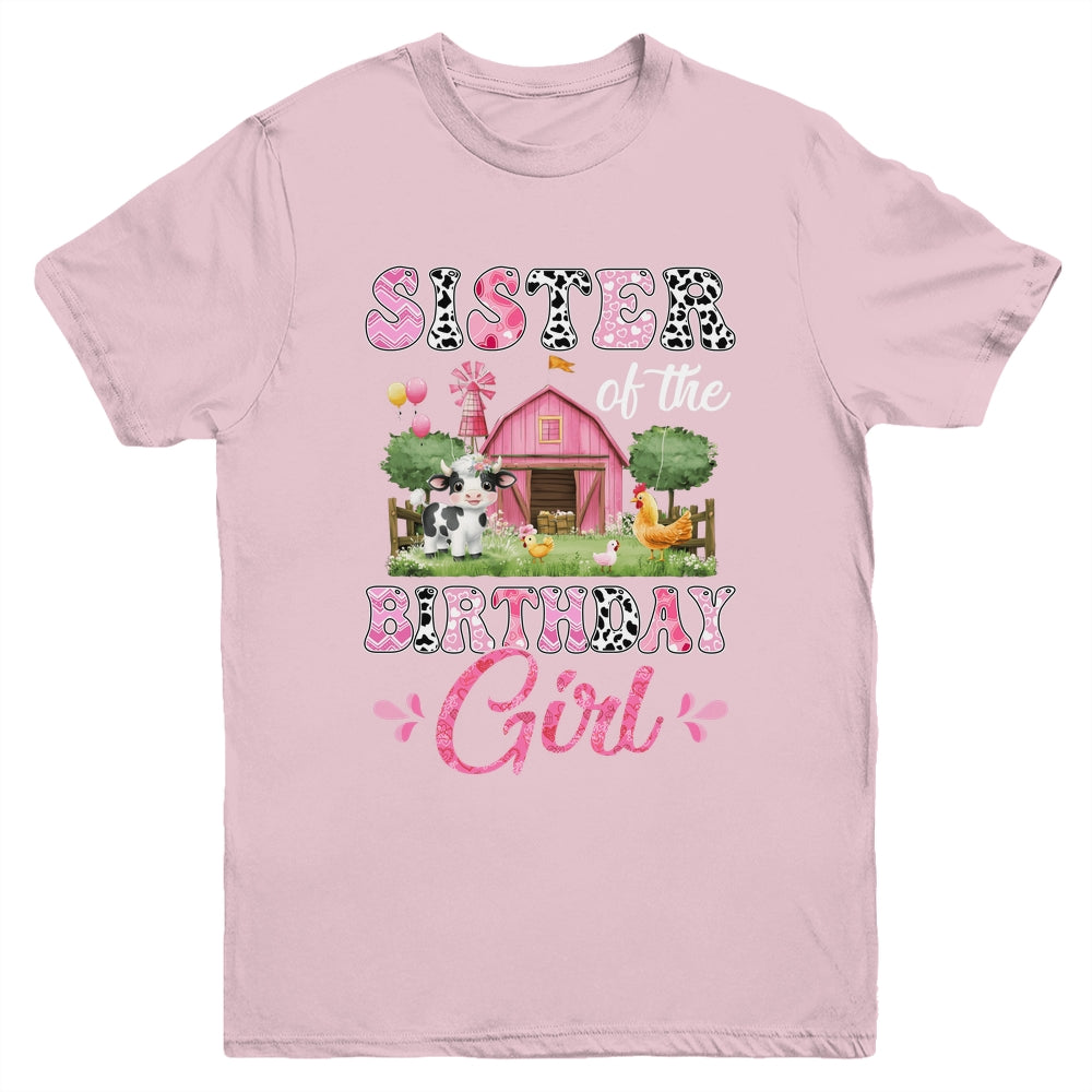 Sister Of The Birthday Girl 1st Birthday Cow Farm Family Youth Shirt | teecentury