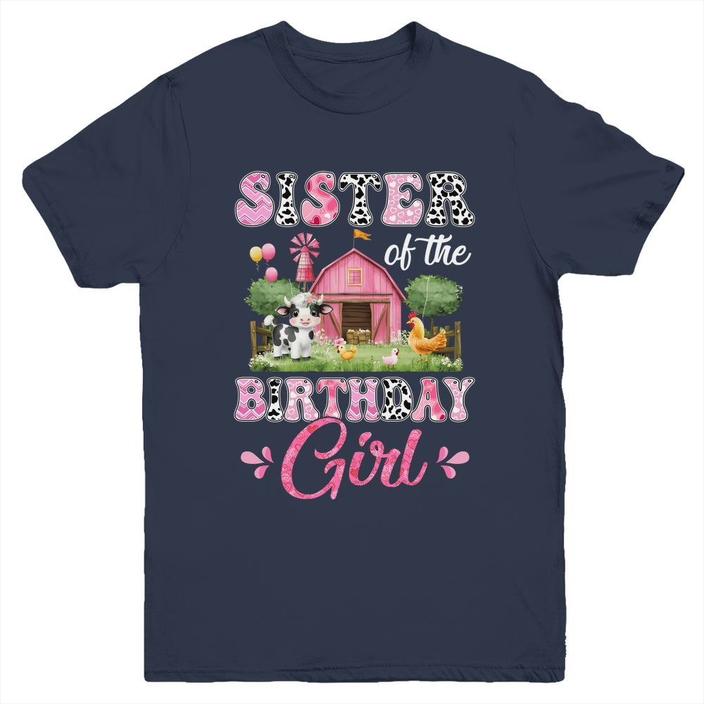 Sister Of The Birthday Girl 1st Birthday Cow Farm Family Youth Shirt | teecentury
