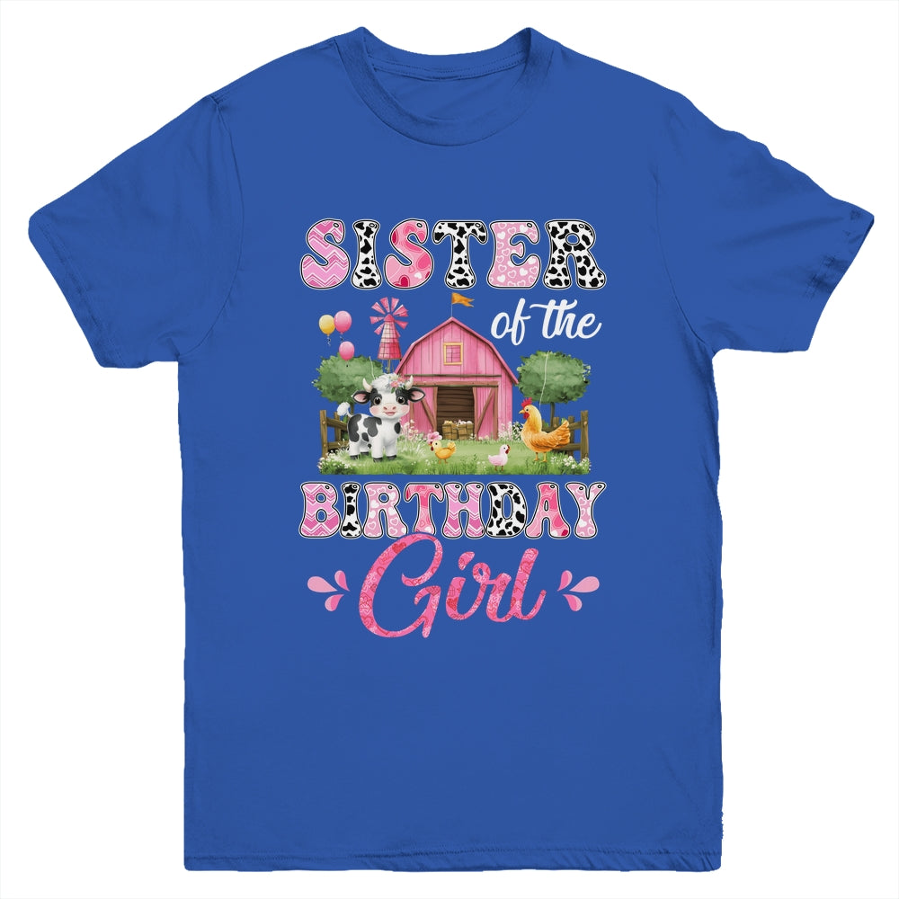 Sister Of The Birthday Girl 1st Birthday Cow Farm Family Youth Shirt | teecentury