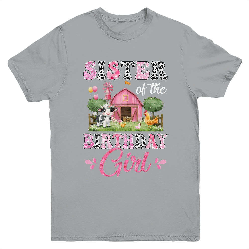 Sister Of The Birthday Girl 1st Birthday Cow Farm Family Youth Shirt | teecentury