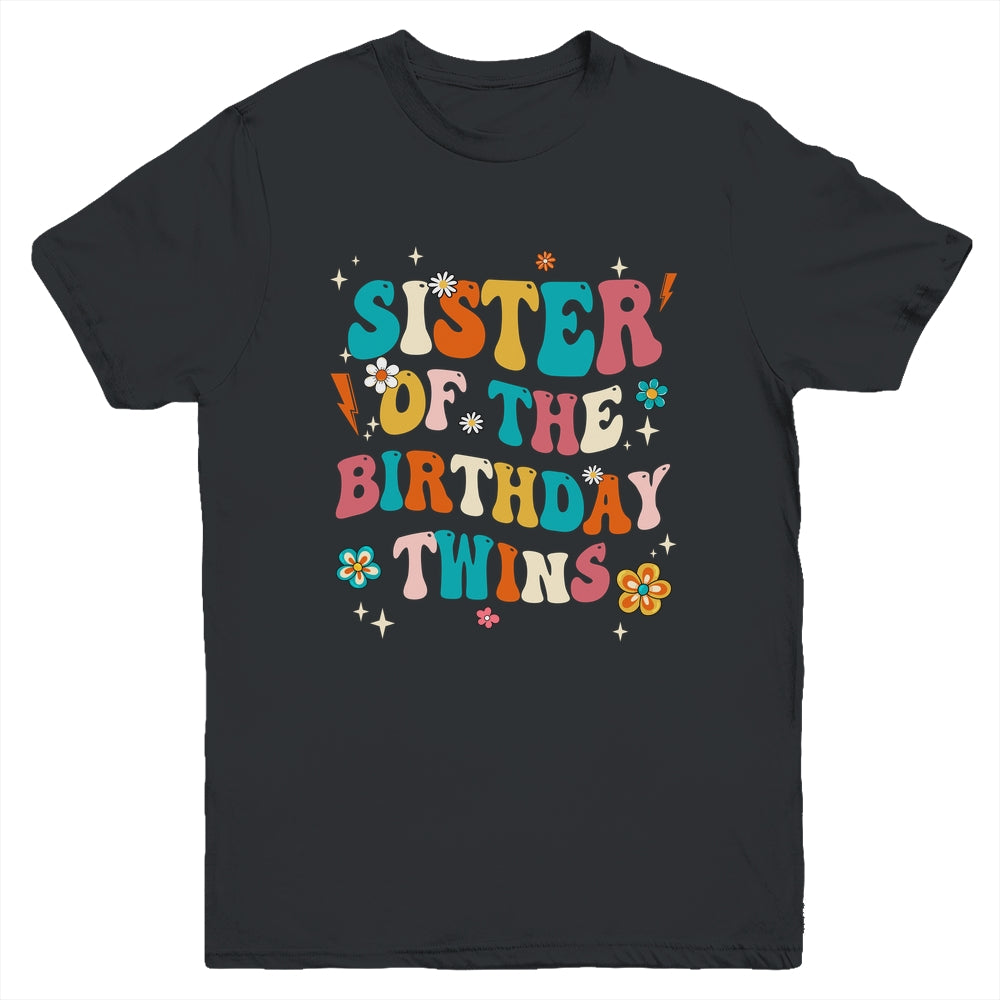 Sister Of The Birthday Twins Boys Girls Party Retro Bday Youth Shirt | teecentury