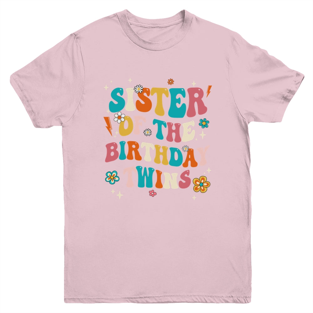 Sister Of The Birthday Twins Boys Girls Party Retro Bday Youth Shirt | teecentury