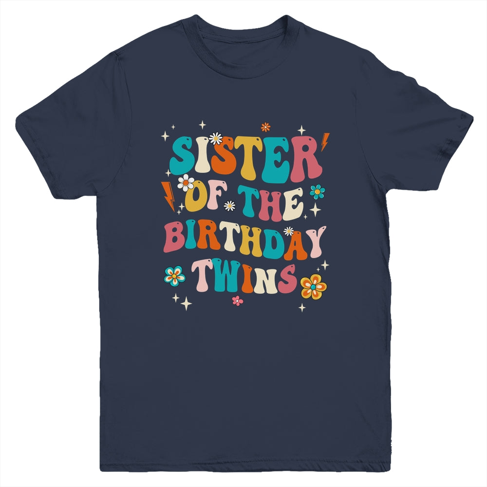 Sister Of The Birthday Twins Boys Girls Party Retro Bday Youth Shirt | teecentury