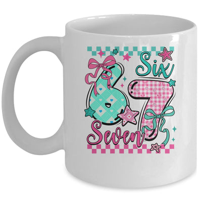 Six Seven 6 7 Valentines Meme Checkered Coquette Bow Heart Mug | teecentury