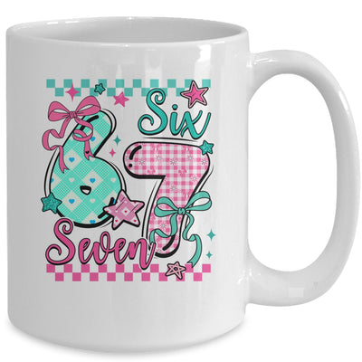 Six Seven 6 7 Valentines Meme Checkered Coquette Bow Heart Mug | teecentury