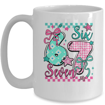 Six Seven 6 7 Valentines Meme Checkered Coquette Bow Heart Mug | teecentury