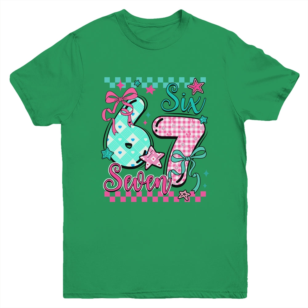 Six Seven 6 7 Valentines Meme Checkered Coquette Bow Heart Youth Shirt | teecentury