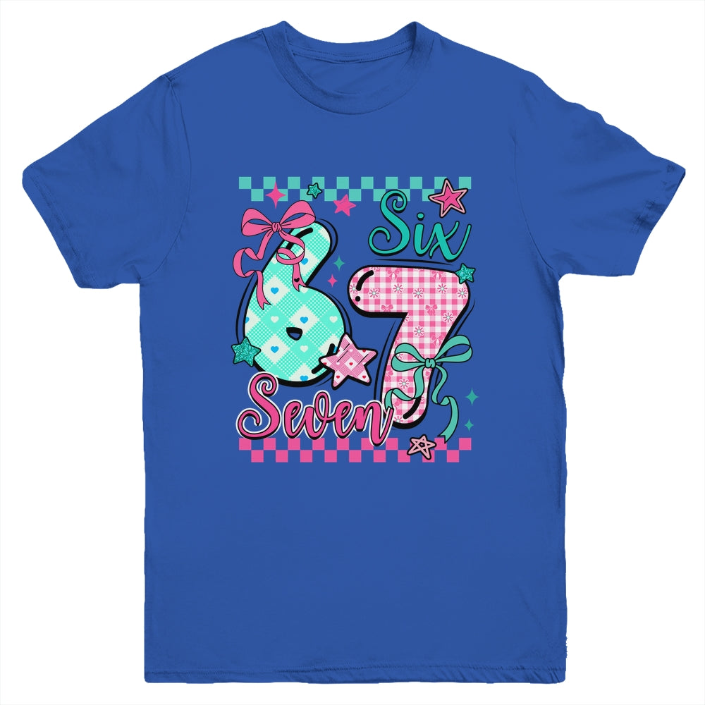 Six Seven 6 7 Valentines Meme Checkered Coquette Bow Heart Youth Shirt | teecentury