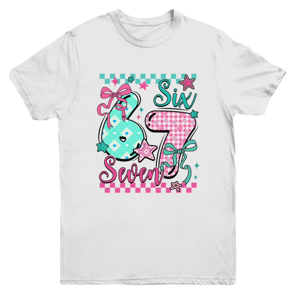 Six Seven 6 7 Valentines Meme Checkered Coquette Bow Heart Youth Shirt | teecentury
