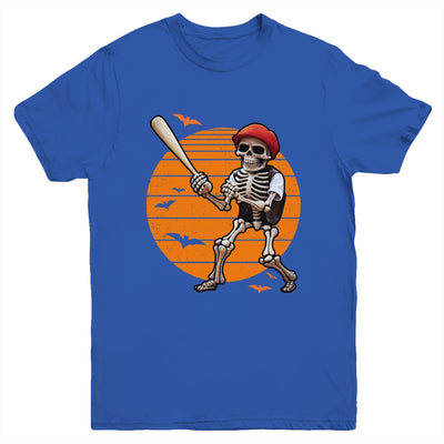 Skeleton Baseball Player Boys Kids Funny Halloween Youth Shirt | teecentury