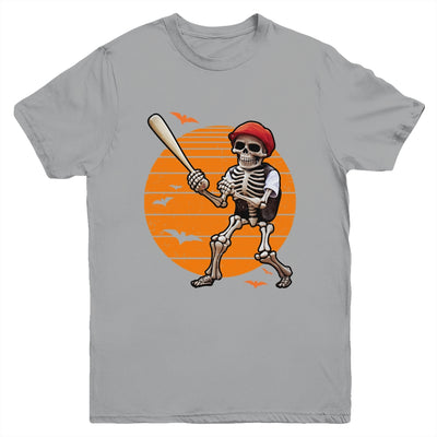 Skeleton Baseball Player Boys Kids Funny Halloween Youth Shirt | teecentury