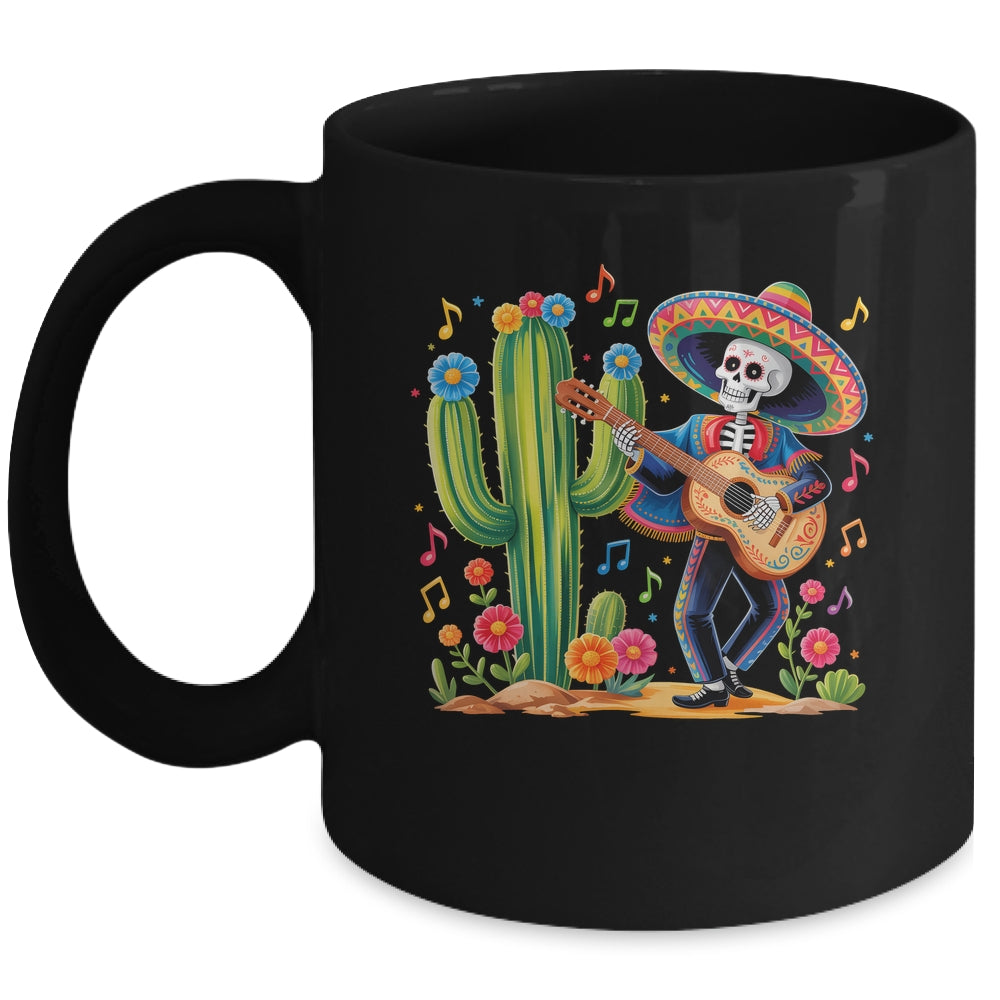Skeleton Cinco De Mayo Fiesta Mexican Men Guitar Cactus Mug | teecentury