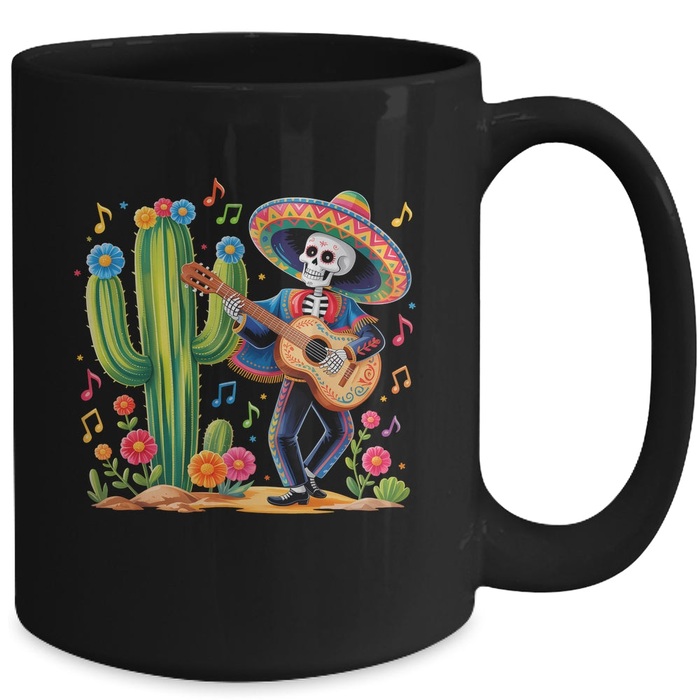 Skeleton Cinco De Mayo Fiesta Mexican Men Guitar Cactus Mug | teecentury