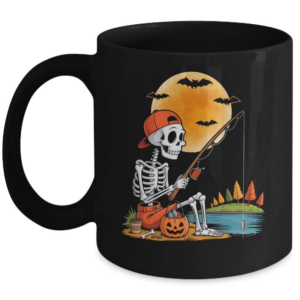 Skeleton Fishing Halloween Costume Funny Fishing Boys Kids Mug | teecentury