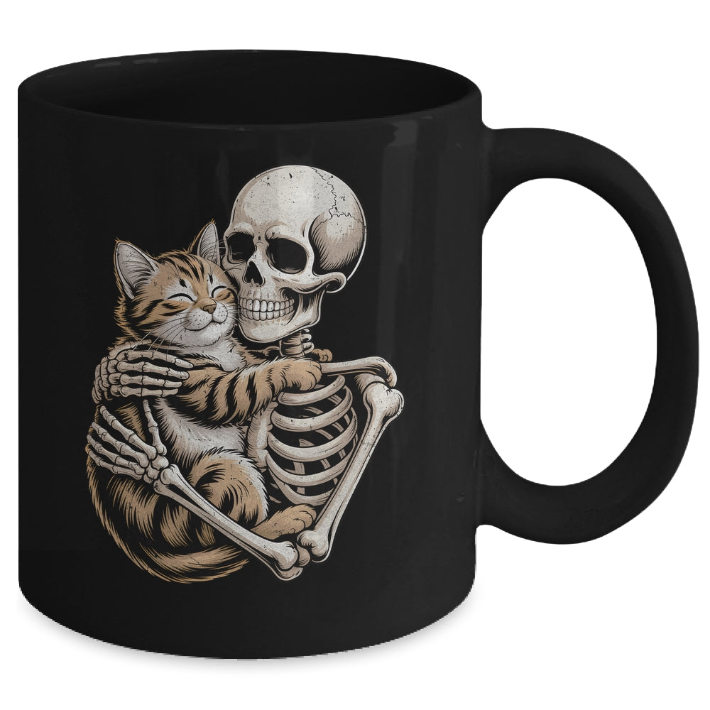 Skeleton Hugging Cat Lover Halloween Cat Mom Dad Mug | teecentury