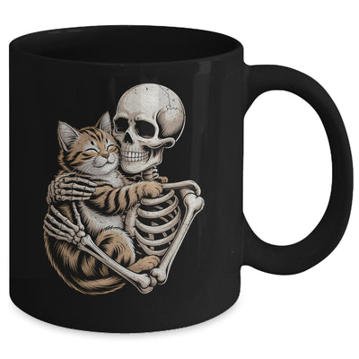Skeleton Hugging Cat Lover Halloween Cat Mom Dad Mug | teecentury