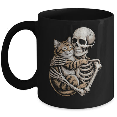 Skeleton Hugging Cat Lover Halloween Cat Mom Dad Mug | teecentury