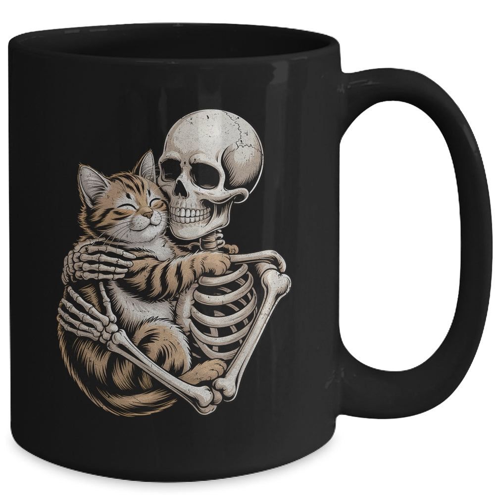 Skeleton Hugging Cat Lover Halloween Cat Mom Dad Mug | teecentury