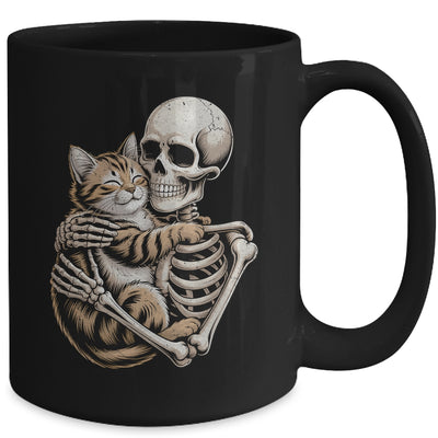 Skeleton Hugging Cat Lover Halloween Cat Mom Dad Mug | teecentury