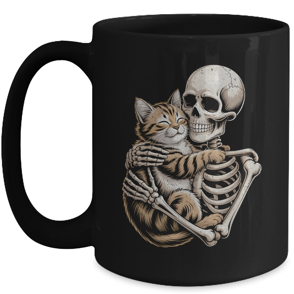 Skeleton Hugging Cat Lover Halloween Cat Mom Dad Mug | teecentury