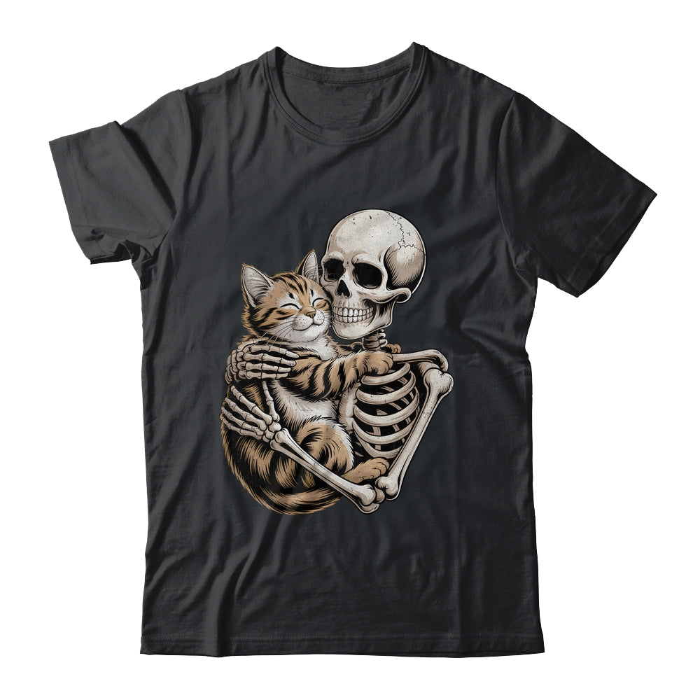 Skeleton Hugging Cat Lover Halloween Cat Mom Dad Shirt & Hoodie | teecentury