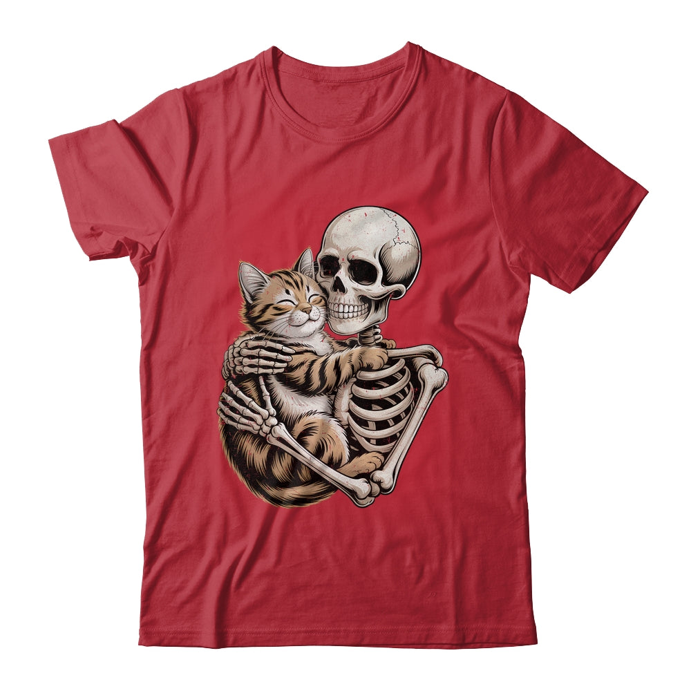 Skeleton Hugging Cat Lover Halloween Cat Mom Dad Shirt & Hoodie | teecentury