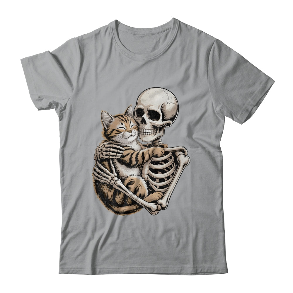 Skeleton Hugging Cat Lover Halloween Cat Mom Dad Shirt & Hoodie | teecentury