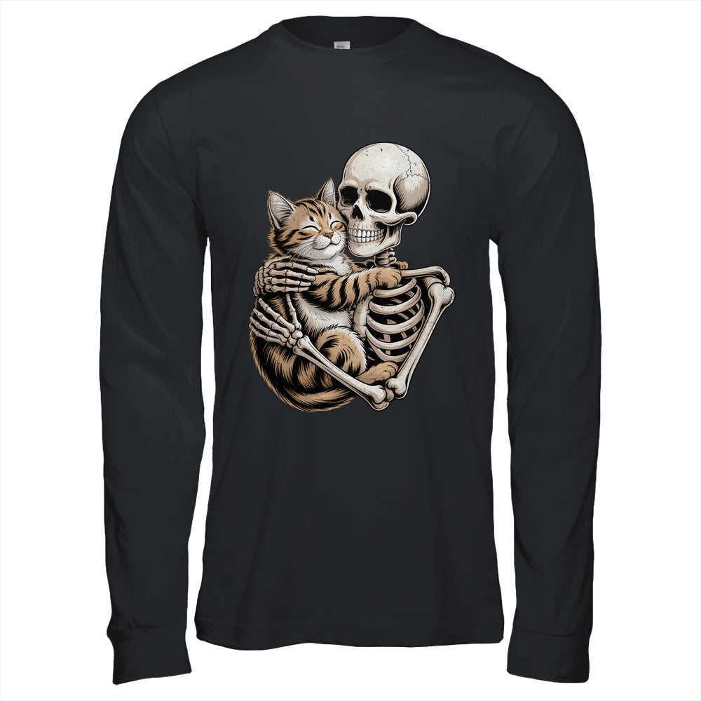 Skeleton Hugging Cat Lover Halloween Cat Mom Dad Shirt & Hoodie | teecentury