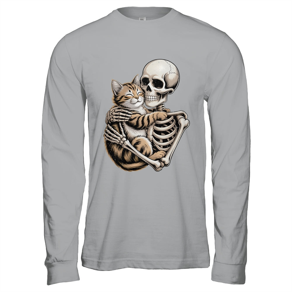 Skeleton Hugging Cat Lover Halloween Cat Mom Dad Shirt & Hoodie | teecentury
