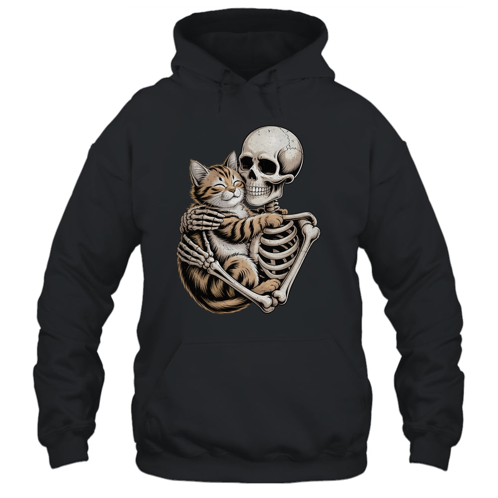 Skeleton Hugging Cat Lover Halloween Cat Mom Dad Shirt & Hoodie | teecentury