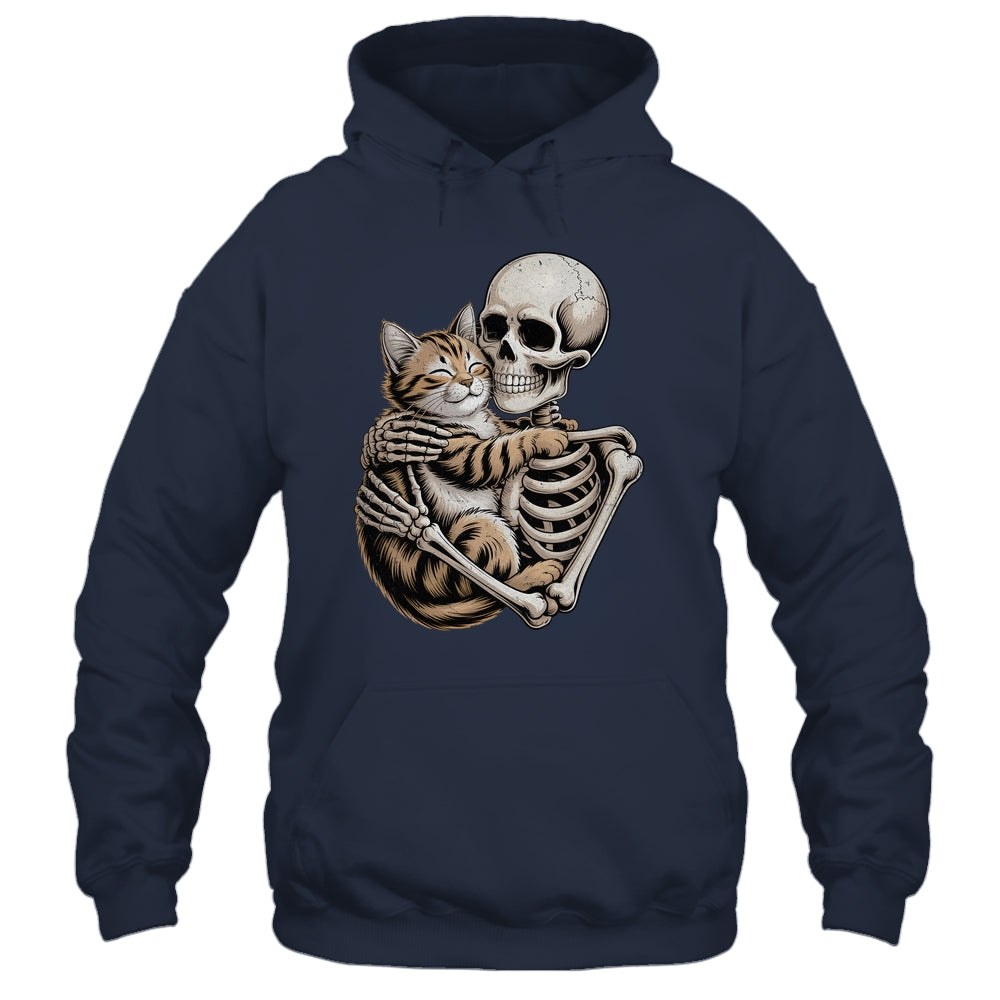 Skeleton Hugging Cat Lover Halloween Cat Mom Dad Shirt & Hoodie | teecentury