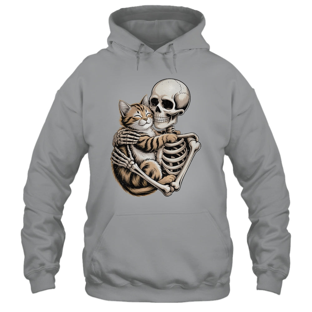 Skeleton Hugging Cat Lover Halloween Cat Mom Dad Shirt & Hoodie | teecentury