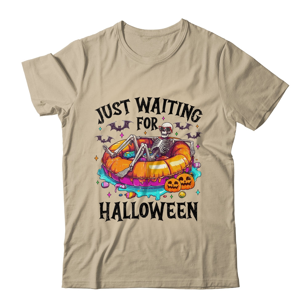Skeleton Just Waiting For Halloween Spooky Season Funny Shirt & Sweatshirt | teecentury