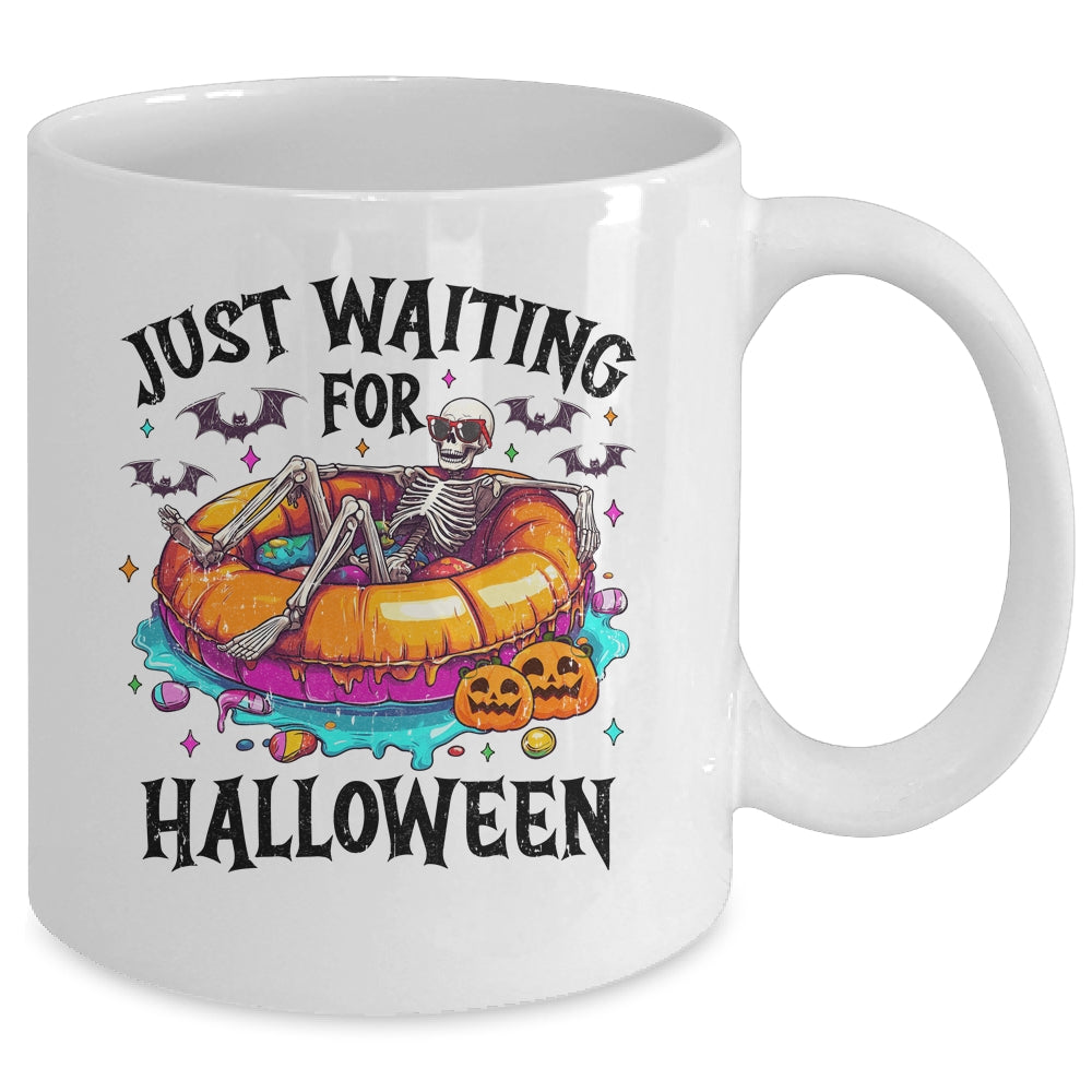 Skeleton Just Waiting For Halloween Spooky Season Funny Mug | teecentury