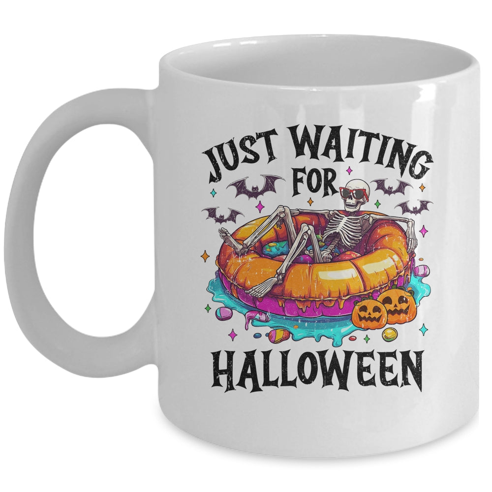 Skeleton Just Waiting For Halloween Spooky Season Funny Mug | teecentury